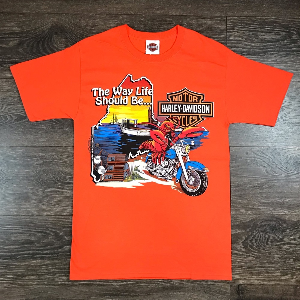 Harley-Davidson Motorcycles Central Maine Bangor, Maine Men’s Orange Shirt Sz S